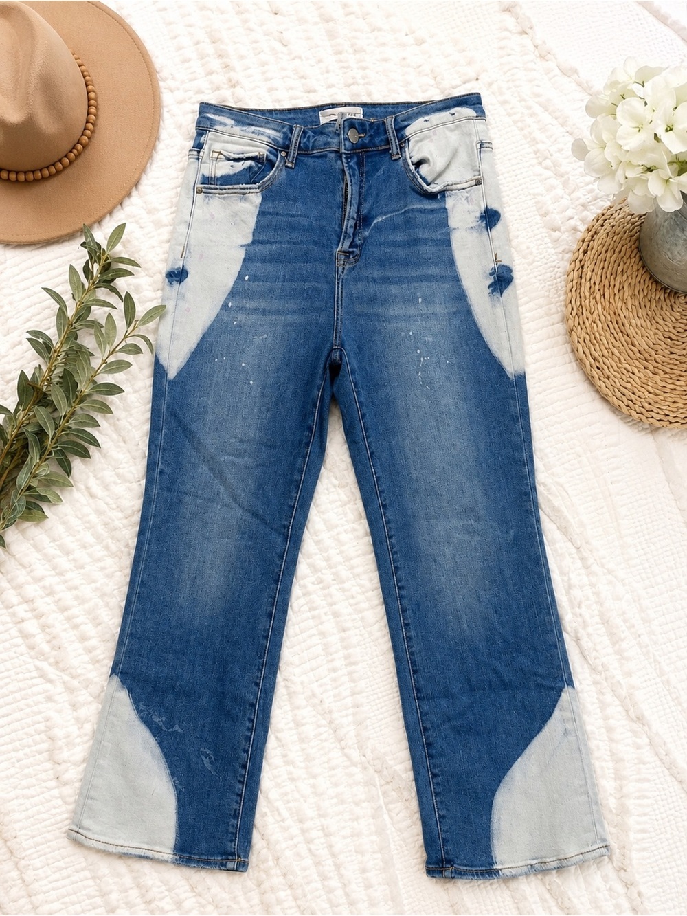 Risen Jeans Bleach Dye Paint Splatter Straight Leg Jeans | Boutique Style